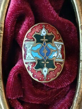 Antique French Champlevé Enameled Brass Button: Red, White & Blue, 1800s